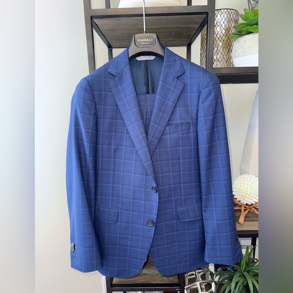 Samuelsohn Super 130’s Blue Windowpane Suit – 40R